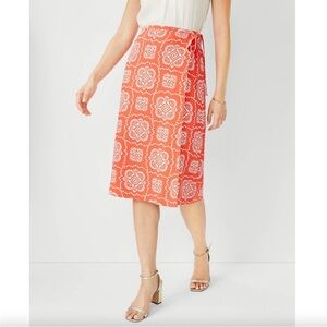 Ann Taylor Tile Tie Waist Wrap Pencil Skirt Coral Pink Size 2